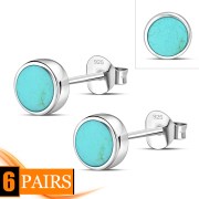 Turquoise Circle Round Sterling Silver Stud Earrings, E364